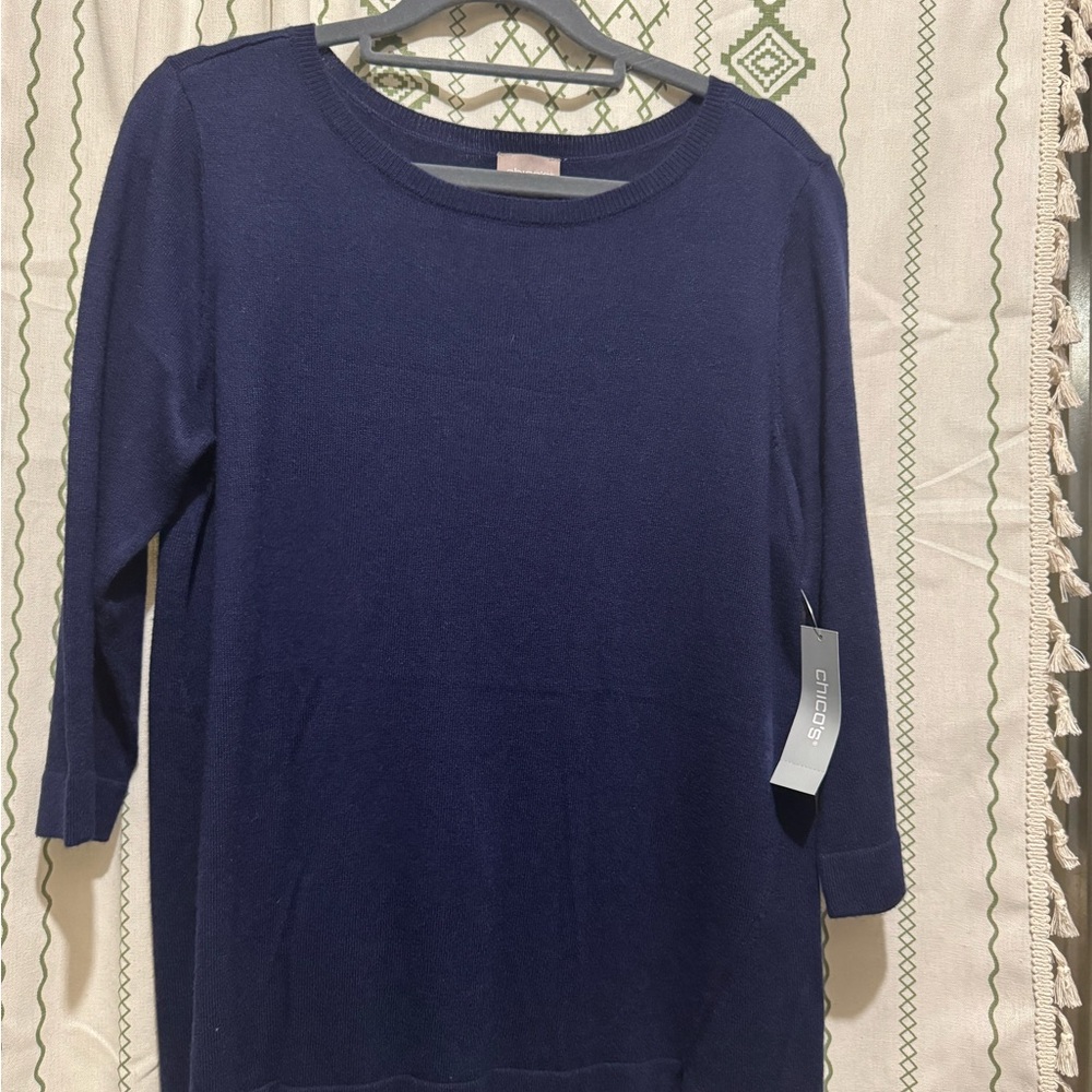 Chico's Blue Crew Neck Blouse Sweater